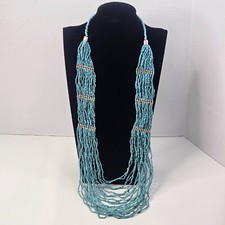 Multi Strand Turquoise And Silver Color Necklace Seed Bead Large
