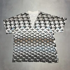 Vintage 90s MC Escher T Shirt AOP Art Tee Shirt Fish Birds Clouds Nature Mens XL