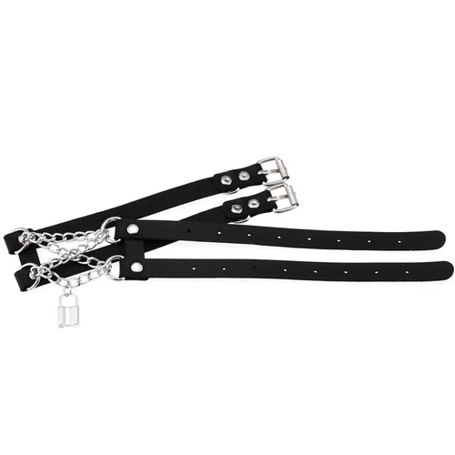 Double Belt Punk Choker with Cross Chain Lock Pendant Gothic Collar - Picture 3 of 37