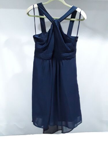 NEWTevolio women 10 navy formal dress w/small diagonal pleats on the bust/waist  - Picture 1 of 8
