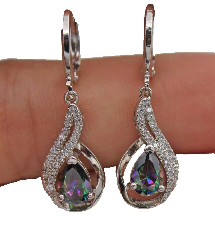 Aro de Topacio Pendientes de Moda enchapado en oro blanco