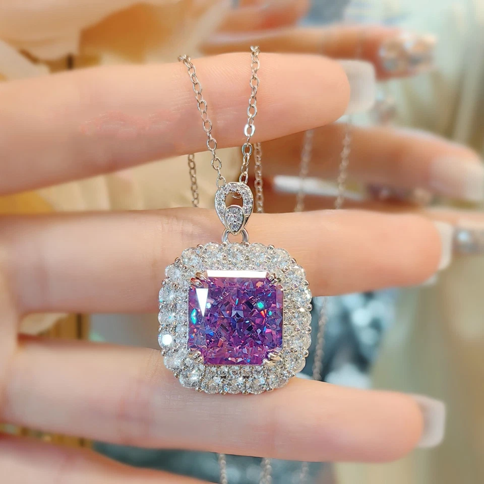 Nuevo 14 mm Corte Flor de Hielo Púrpura Kuncita Gemas Dije Plata Mujeres Collar Colgante Foto 2 de 4