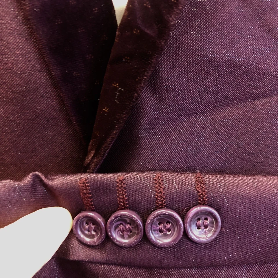 Vinci Purple SHARKSKIN Sport Coat VELVET Trim Formal Jacket SILVER FLECK Blazer - Image 3 of 4