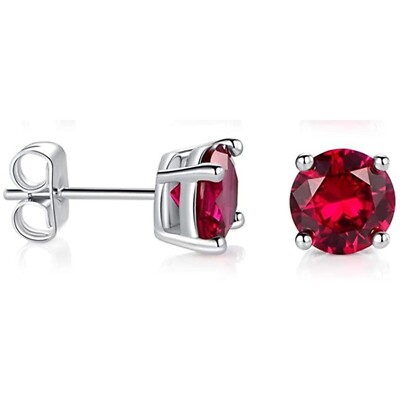 1 ct. Echt Rubin Rund Korb Set Ohrstecker in Sterlingsilber