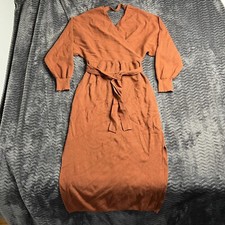 Women's Knit Pullover Sweater Dress Long Sleeve V Neck Side Slit Dress Size L