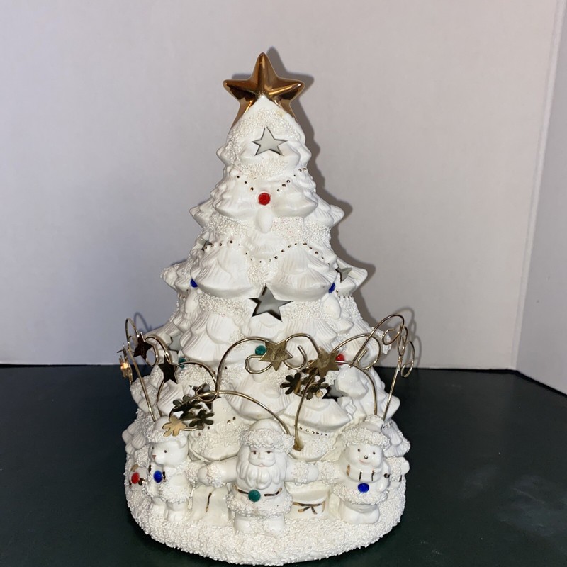 Lamp Spaghetti Porcelain Christmas Tree Star Santa Bear Snowman White Bisque