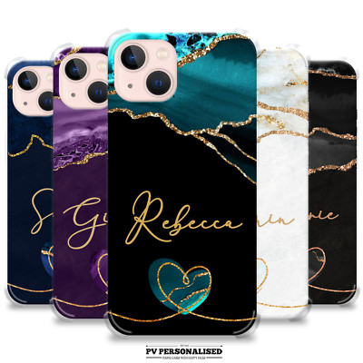 Personalisierte Handyhülle Name Marmor Silikon Cover für iPhone 11 12 13 15 14 Pro
