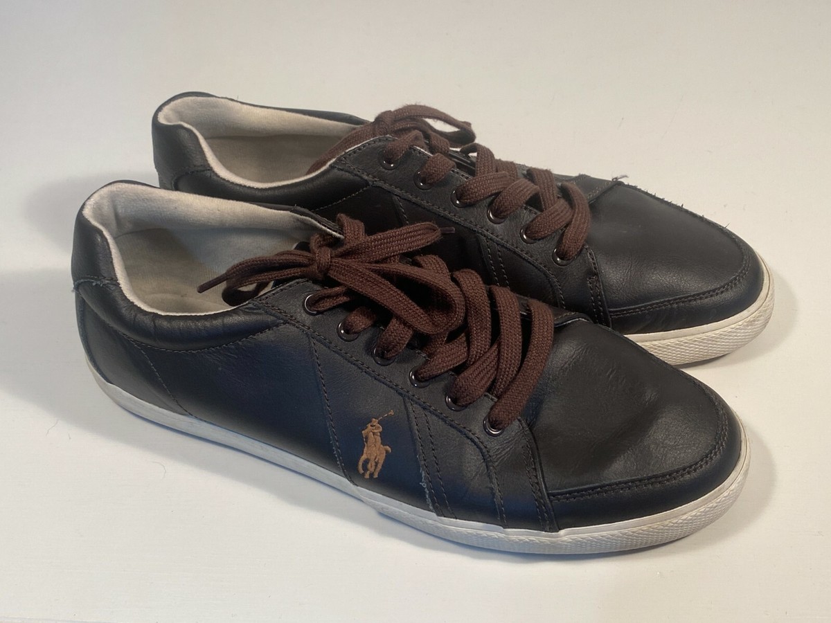 Polo Ralph Lauren Hugh Chocolate Leather Lace up Sneakers Men Size