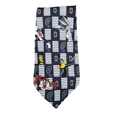 VTG '96 Looney Tunes Mania Tie 60x4 Paisley Bugs Daffy Tweety Sylvester Taz CEO