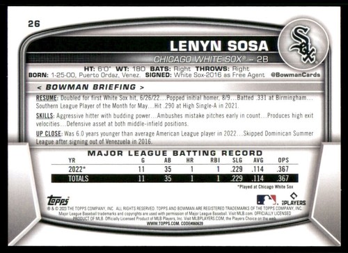 2023 Bowman #26 Lenyn Sosa Rookie - Picture 4 of 4