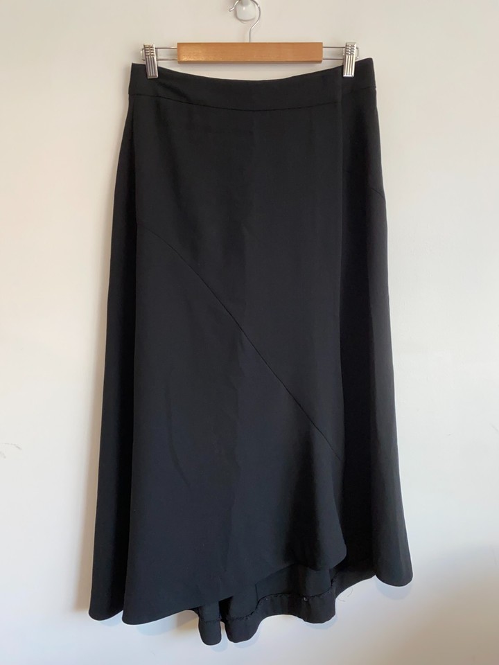 Veronika Maine Skirt Womens Size 12 Black Wrap Asymmetrical Hem Midi Flowy Comfy