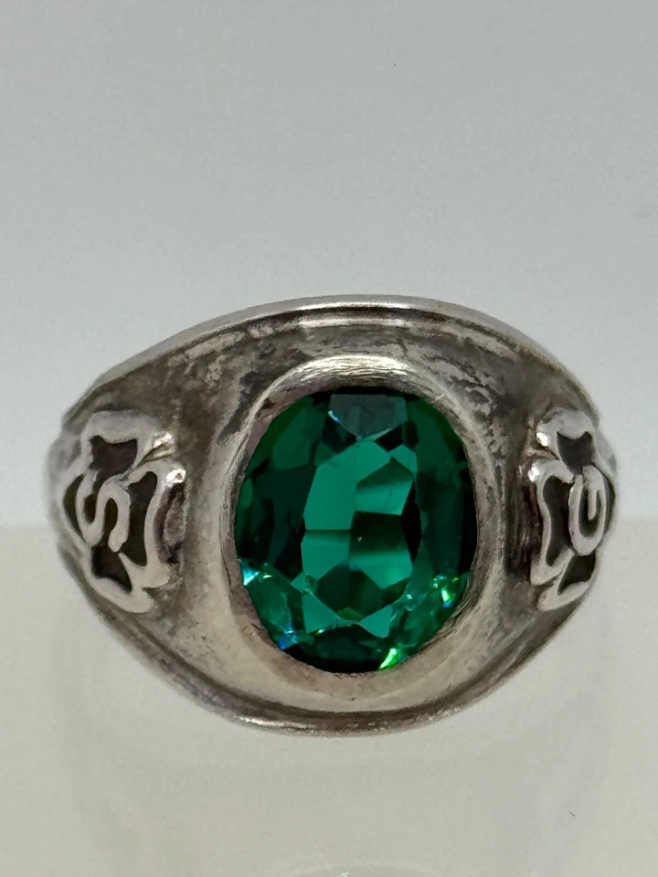 Vintage Ostby Barton OB Sterling Silver Girl Scout Green Glass Ring Size 5.75 - Image 4 of 4