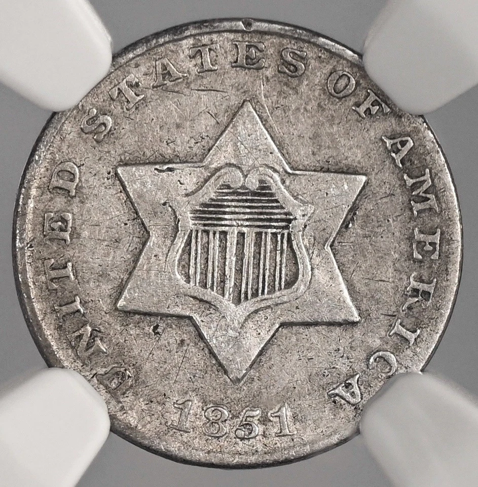 1851  3CS THREE CENT SILVER PIECE  NGC AU DETAILS "CLEANED"  #8404746-001 - Image 2 of 4