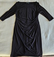 Ralph Lauren Black Dress Women Size 16 Lined Side Gathered Accents