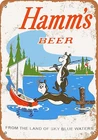 Metal Tin Signs Vintage 1956 Hamms Beer Bears Fishing Reproduction Sign 7.8X11.8