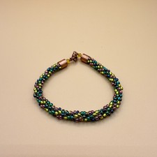 Iridescent Seed Bead Bracelet Copper Tone Boho Artisan Statement Jewelry Gift