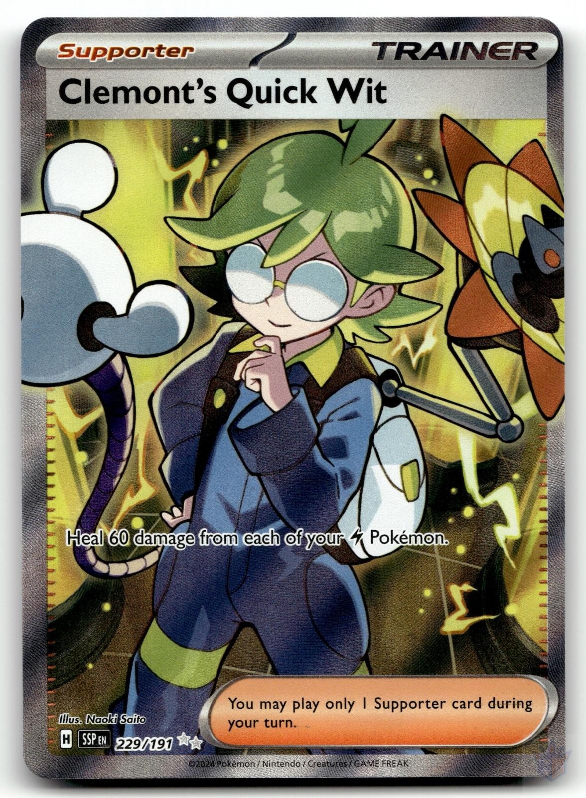 Clemont's Quick Wit 229/191 Surging Sparks Ultra Rare Holo NM Pokemon Card