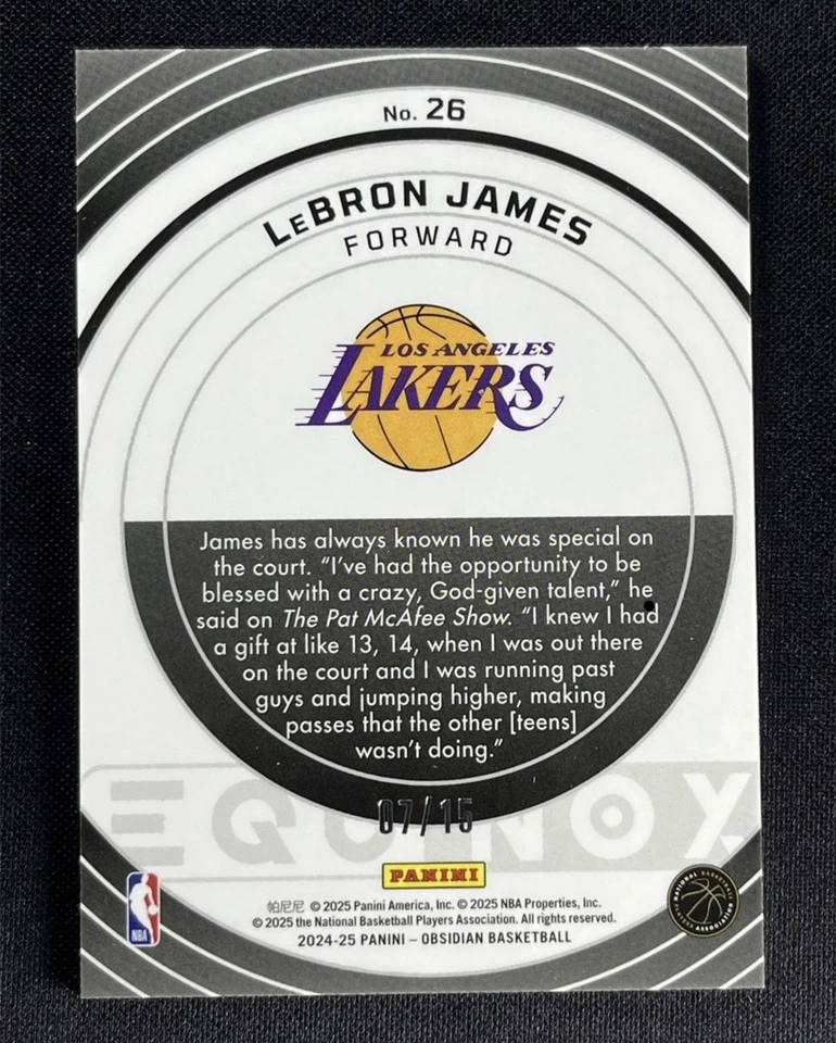/15!! 2024-25 Panini Obsidian LeBron James #26 Hot Springs Flood Equinox Lakers - Image 2 of 2