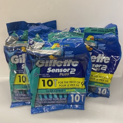 3X Gillette - Sensor2 PLUS - Lubrastrip Z Pivot Disposable Razors 10 Ct Each