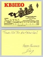 Ham Radio QSL QSO Postcard KB3IEO, Green Lane, PA, USA
