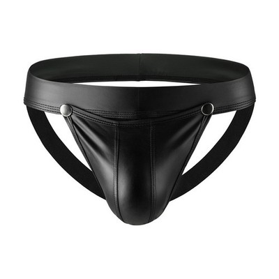 Sexy Men's Slip Jockstrap PU Leather Low Rise Underpants Open Pouch Underwear