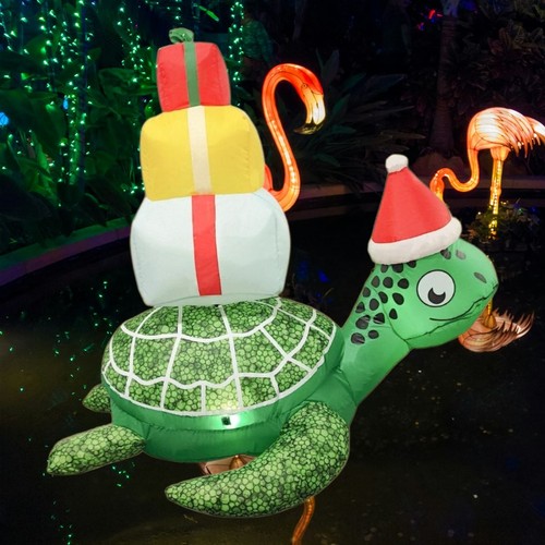 Sombrero de Papá Noel inflable tortuga de Navidad regalo 3,5' LED iluminación decoración de patio exterior - Imagen 2 de 9