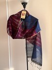 NWT Handwoven FabIndia 100% Silk Dupatta Stole Scarf cobalt blue magenta w zari — photo 6
