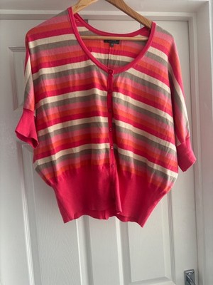 Ladies Size 14 Pink Mix Stripe Cardigan Et Vous Matalan Cotton Blend Preowned GC