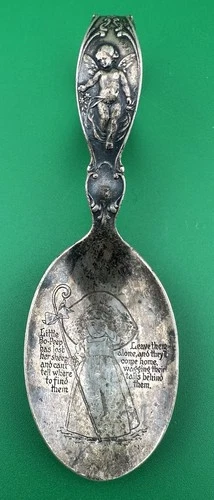 Reed & Barton Little Bo Peep Etched Curved Handle Baby Spoon 925 Sterling Silver