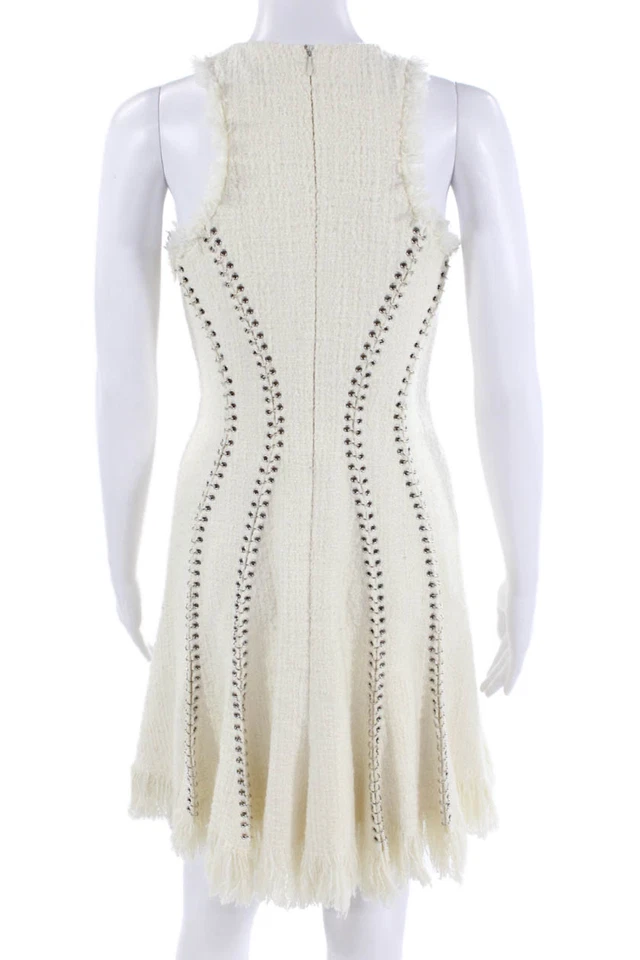 Alexander Wang Women Fit & Flare White Knee-Length High Neck Dress Size 4 - Image 3 of 4