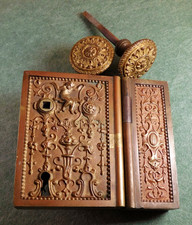 Antique ST Sterlin Bricard rim lock door knobs ornate gilt brass bronze France