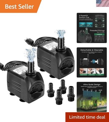 Efficient 30W Submersible Pump 550 GPH with Stainless Steel Impeller - 2 Pack