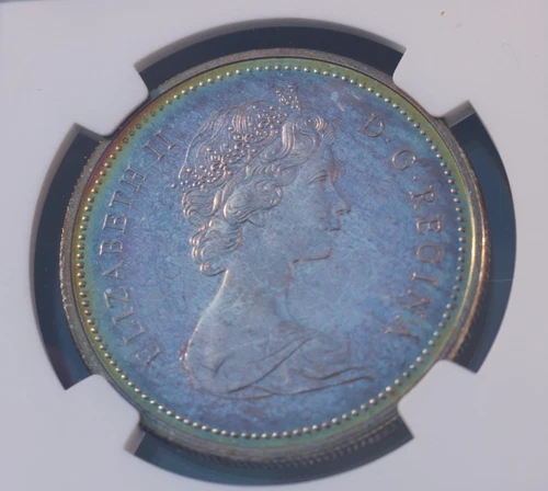 1971 $1 Canada Silver Dollar NGC SP66 Rainbow Rim Toning great COLOR both sides