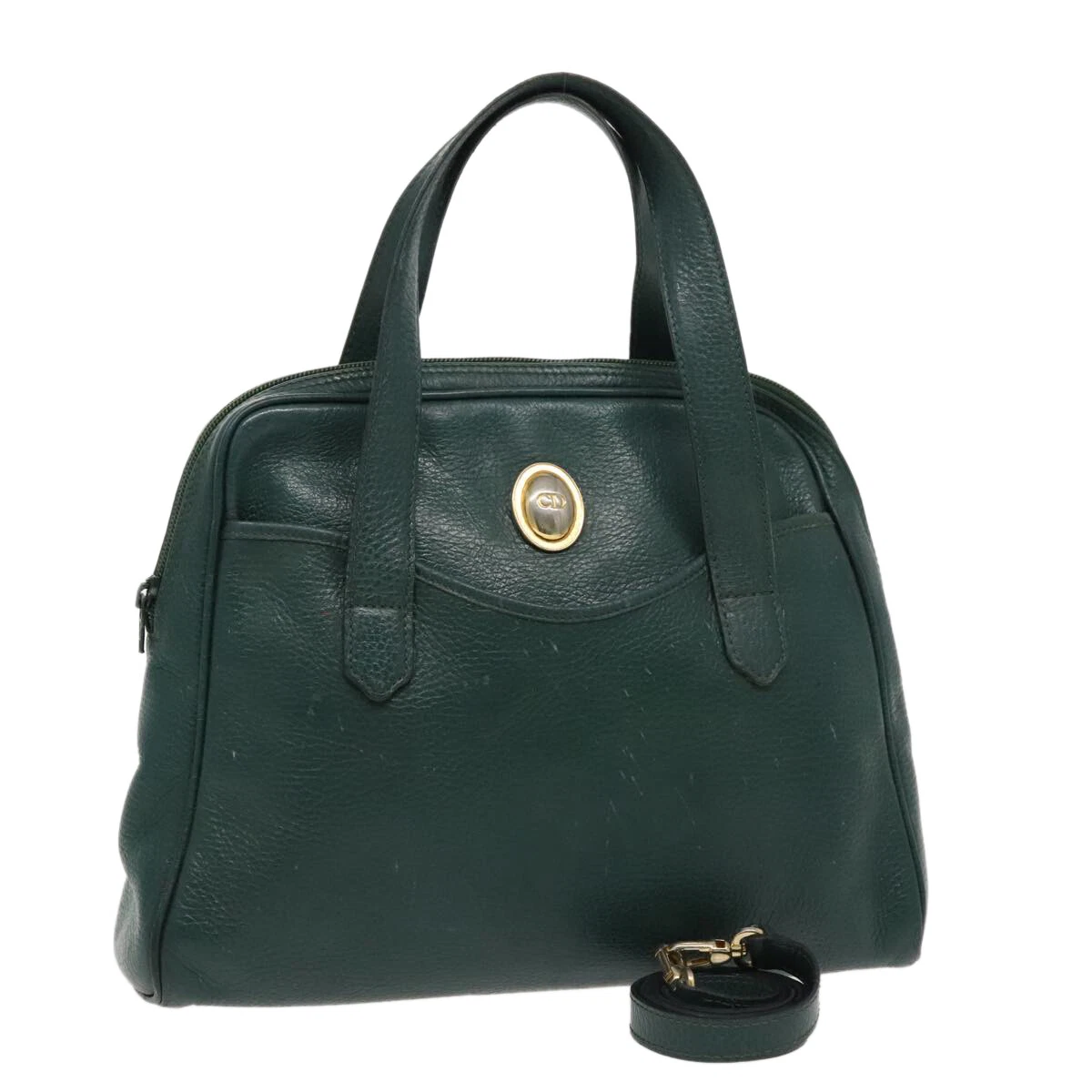 Sac à main Christian Dior cuir 2 voies vert or authentique bs19178
