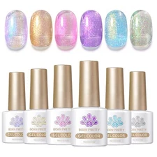 Pearl Gel Nail Polish Set 6 Colors Shimmer Mermaid Glitter Gel for Nail Art