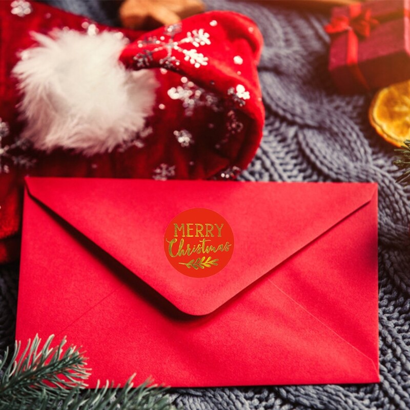 Cartoon Merry Christmas Wrapping Sticker Tabs Adhesive Round Label