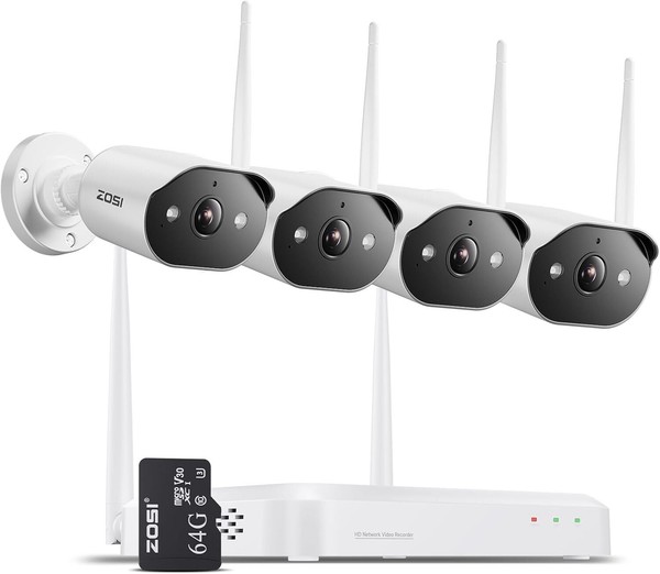 ZOSI Kit Cámaras de Vigilancia WiFi-6 Exterior 8CH NVR con 64GB y 4X 3MP Cámaras