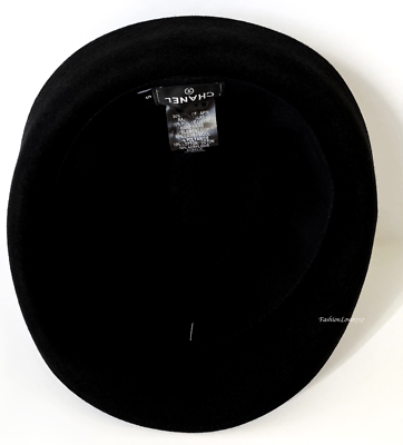 NEW 17B CHANEL BLACK FELT NAVY TWEEF FEDORA CC LOGO HAT CAP S | eBay