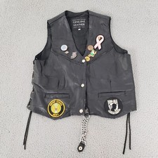 Vintage Navarre Leather Co Vest Womens Large Black Motorcycle Patchwork Biker