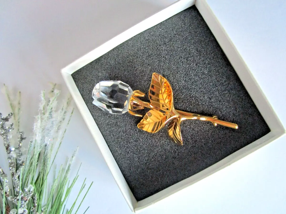 SWAROVSKI CRYSTAL MEMORIES GOLD TONE ROSE BROOCH PIN - NEW