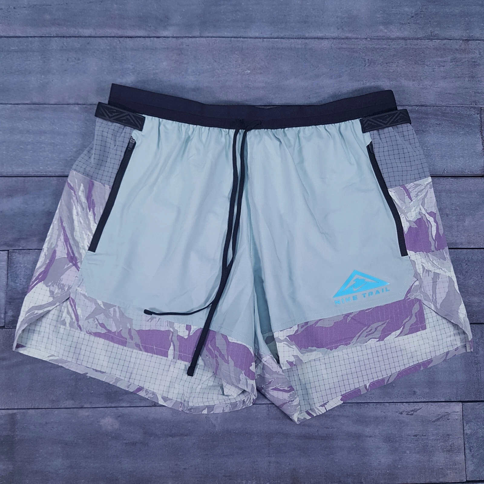 NIKE Flex Stride 5” Brief Lined Trail Running Shorts Mens LARGE Grey Purple