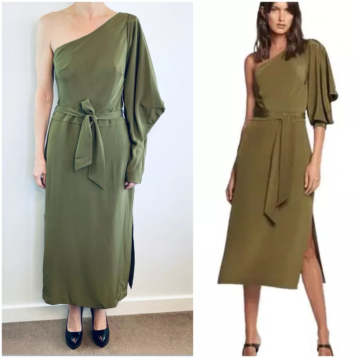 Sass & Bide Size 10 Olive Green Silk “Past Tomorrows” One Shoulder