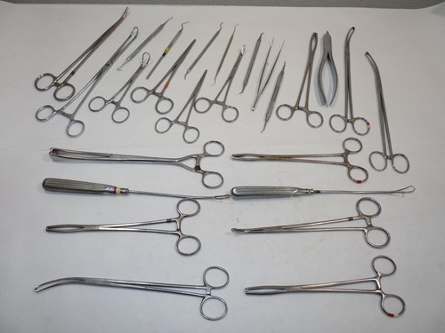 25 Vtg. Stainless Dentistry Dental Tools Clamps Forceps Picks Probes Sklar Weck