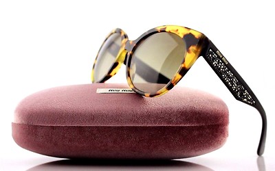 RARE Authentic MIU MIU  Light Havana Cateye Stardust Sunglasses MU 07RS 7S0-1X1