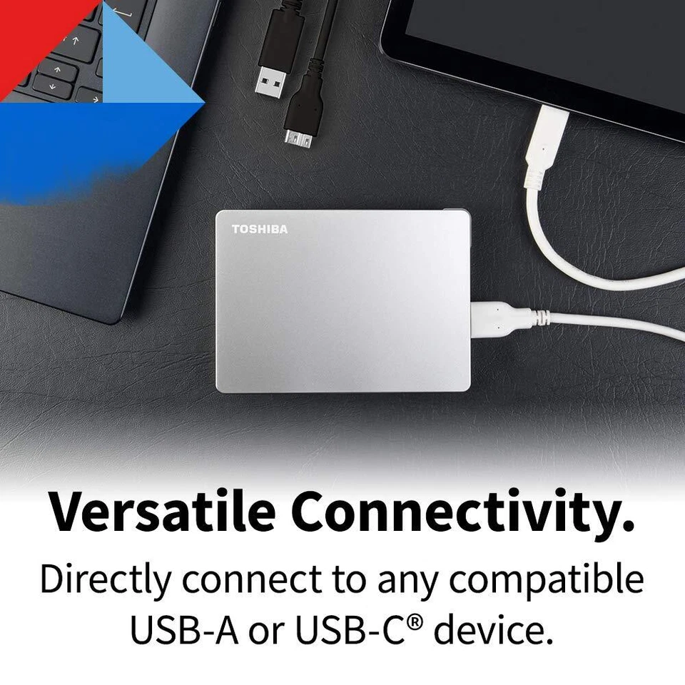 Toshiba 1TB Silver External Hard Drive USB C and USB A for PC Mac Tablet - Image 2 of 4