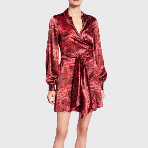 ganni red wrap dress Ganni Printed Crepe Wrap Dress
