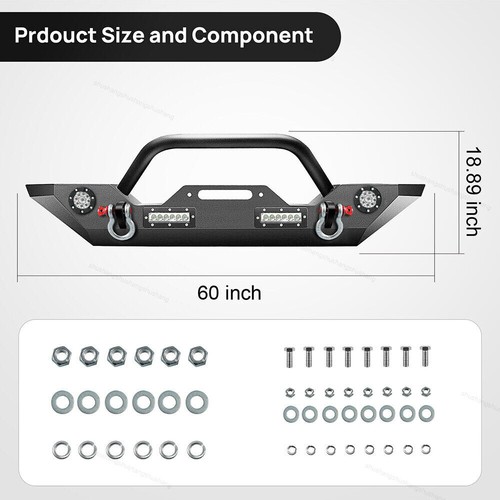 Steel Rear Bumper With Winch Plate, 2 LED Lights & Hitch For Jeep Wrangler JK 2007-2018