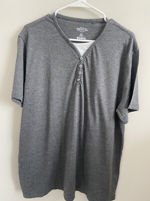 Identic henley gray short sleeve basic top men's size L