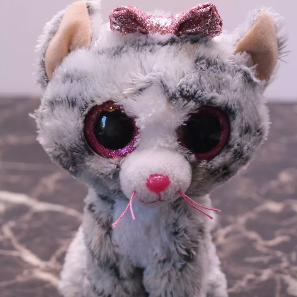 Ty Beanie Boos Kiki Grey Cat Stuffed Animal Plush Toy Pink Bow