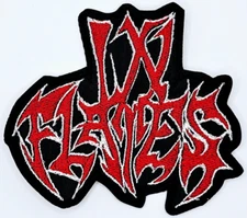 IN FLAMES (shaped border) LOGO EMBROIDERED PATCH
